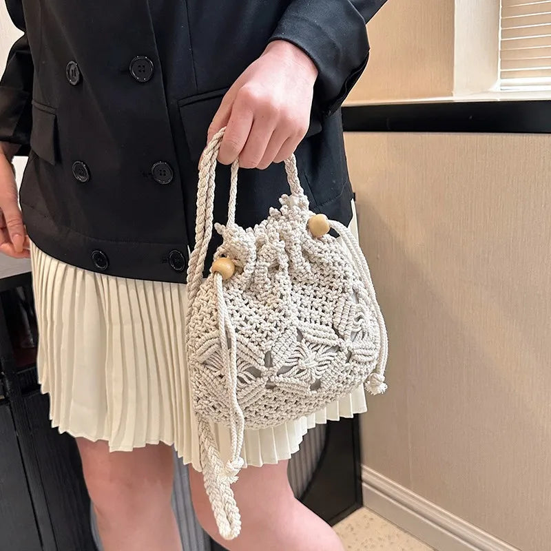 Woven Shoulder Crossbody Bucket Bag